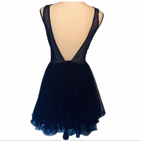 Navy blue sleeveless Embroidered cocktail dress - Picture 6 of 8